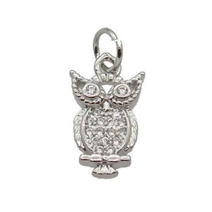 Copper Owl Pendant Pave Zircon Platinum Plated, approx 8-12mm [FN32810]