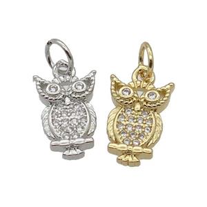 Copper Owl Pendant Pave Zircon Mixed, approx 8-12mm [FN32812]