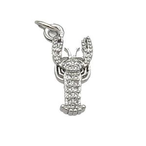 Copper Lobster Pendant Pave Zircon Platinum Plated, approx 8-15.5mm [FN32813]