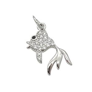 Copper Goldfish Pendant Pave Zircon Platinum Plated, approx 9-14.5mm [FN32816]