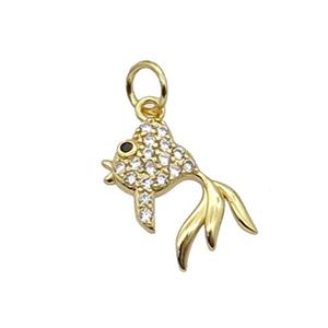 Copper Goldfish Pendant Pave Zircon Gold Plated, approx 9-14.5mm [FN32817]