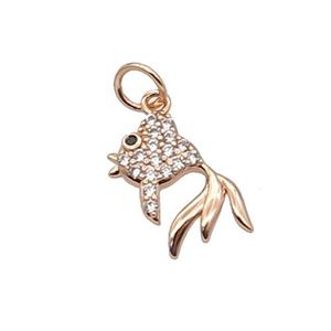 Copper Goldfish Pendant Pave Zircon Rose Gold, approx 9-14.5mm [FN32818]