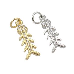 Copper Fishbone Pendant Pave Zircon Mixed, approx 6-15.5mm [FN32822]