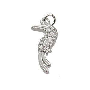 Copper Parrot Pendant Pave Zircon Birds Platinum Plated, approx 8.5-16mm [FN32823]