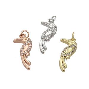 Copper Parrot Pendant Pave Zircon Birds Mixed, approx 8.5-16mm [FN32826]