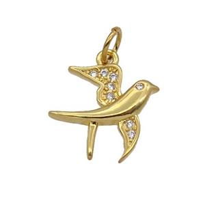 Copper Swallow Pendant Pave Zircon Birds Gold Plated, approx 15mm [FN32828]