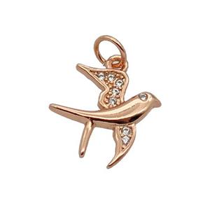Copper Swallow Pendant Pave Zircon Birds Rose Gold, approx 15mm [FN32829]