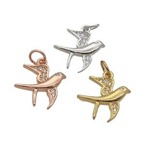 Copper Swallow Pendant Pave Zircon Birds Mixed, approx 15mm [FN32830]
