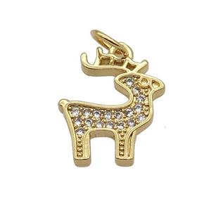 Copper Reindeer Pendant Pave Zircon Christmas Gold Plated, approx 12-15mm [FN32835]