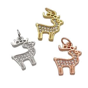 Copper Reindeer Pendant Pave Zircon Christmas Mixed, approx 12-15mm [FN32837]