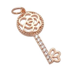 Copper Key Pendant Pave Zircon Rose Gold, approx 10-23mm [FN32840]