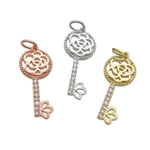 Copper Key Pendant Pave Zircon Mixed, approx 10-23mm [FN32841]