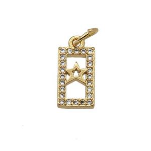 Copper Rectangle Pendant Pave Zircon Star Gold Plated, approx 6.5-11mm [FN32843]