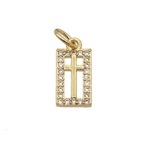 Copper Rectangle Pendant Pave Zircon Cross Gold Plated, approx 6.5-11mm [FN32846]