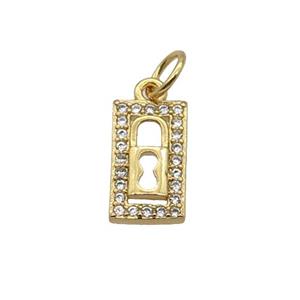 Copper Rectangle Pendant Pave Zircon Lock Gold Plated, approx 6.5-11mm [FN32847]
