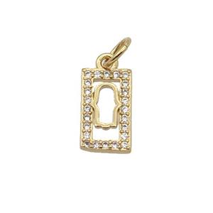 Copper Rectangle Pendant Pave Zircon Hamsahand Gold Plated, approx 6.5-11mm [FN32848]
