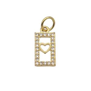 Copper Rectangle Pendant Pave Zircon Heart Gold Plated, approx 6.5-11mm [FN32849]