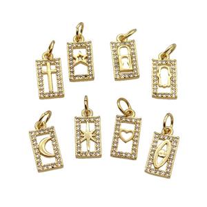 Copper Rectangle Pendant Pave Zircon Gold Plated Mixed, approx 6.5-11mm [FN32850]
