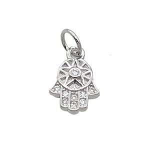 Copper Hamsahand Pendant Pave Zircon Platinum Plated, approx 8-9mm [FN32868]