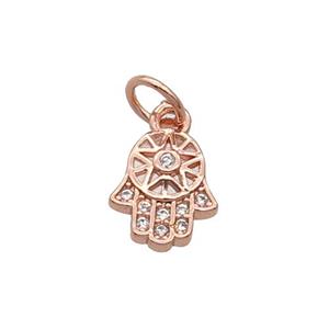 Copper Hamsahand Pendant Pave Zircon Rose Gold, approx 8-9mm [FN32870]