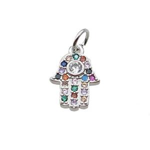 Copper Hamsahand Pendant Pave Zircon Platinum Plated, approx 9-10mm [FN32872]