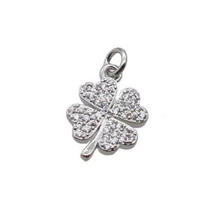 Copper Clover Pendant Pave Zircon Platinum Plated, approx 9.5-10.5mm [FN32882]
