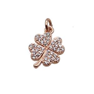 Copper Clover Pendant Pave Zircon Rose Gold, approx 9.5-10.5mm [FN32884]