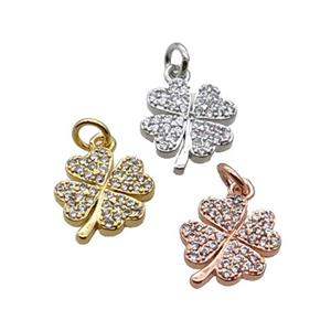 Copper Clover Pendant Pave Zircon Mixed, approx 9.5-10.5mm [FN32885]