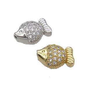 Copper Fish Beads Pave Zircon Mixed, approx 7.5-10.5mm [FN32888]