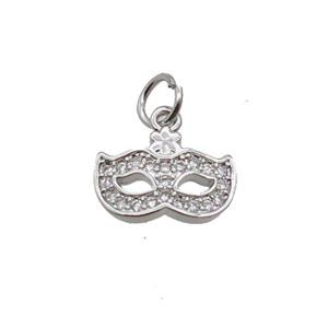 Copper EyeMask Pendant Pave Zircon Platinum Plated, approx 8-11.5mm [FN32896]