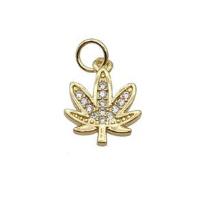 Copper Leaf Pendant Pave Zircon Gold Plated, approx 11mm [FN32901]
