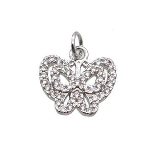 Copper Butterfly Pendant Pave Zircon Platinum Plated, approx 10-13mm [FN32920]