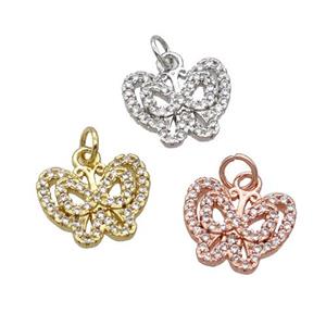 Copper Butterfly Pendant Pave Zircon Mixed, approx 10-13mm [FN32923]