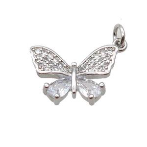 Copper Butterfly Pendant Pave Zircon Platinum Plated, approx 10-14mm [FN32928]