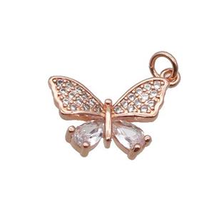 Copper Butterfly Pendant Pave Zircon Rose Gold, approx 10-14mm [FN32930]