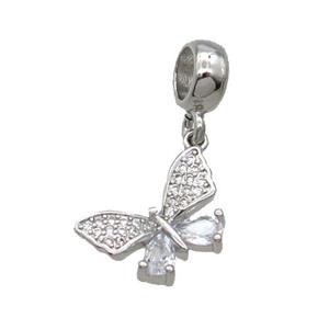 Copper Butterfly Pendant Pave Zircon Platinum Plated, approx 10-14mm, 7.5mm, 5mm hole [FN32932]