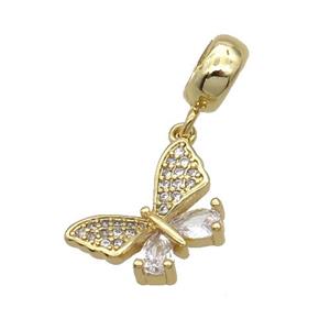 Copper Butterfly Pendant Pave Zircon Gold Plated, approx 10-14mm, 7.5mm, 5mm hole [FN32933]