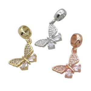 Copper Butterfly Pendant Pave Zircon Mixed, approx 10-14mm, 7.5mm, 5mm hole [FN32935]