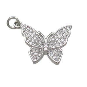 Copper Butterfly Pendant Pave Zircon Platinum Plated, approx 12-15mm [FN32936]