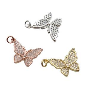 Copper Butterfly Pendant Pave Zircon Mixed, approx 15-20mm [FN32939-L]