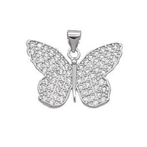 Copper Butterfly Pendant Pave Zircon Platinum Plated, approx 17-23mm [FN32940]
