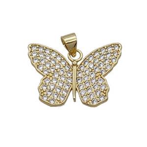 Copper Butterfly Pendant Pave Zircon Gold Plated, approx 17-23mm [FN32941]