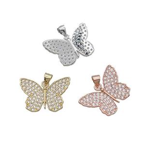 Copper Butterfly Pendant Pave Zircon Mixed, approx 17-23mm [FN32943]