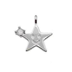 Copper Star Pendant Pave Zircon Smileface Platinum Plated, approx 15mm [FN32950]