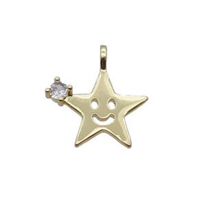 Copper Star Pendant Pave Zircon Smileface Gold Plated, approx 15mm [FN32951]