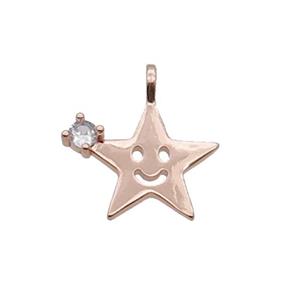 Copper Star Pendant Pave Zircon Smileface Rose Gold, approx 15mm [FN32952]