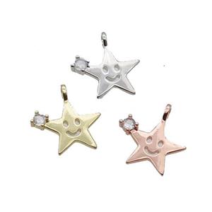 Copper Star Pendant Pave Zircon Smileface Mixed, approx 15mm [FN32953]