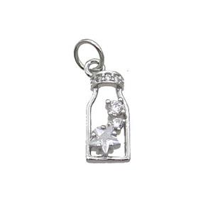 Copper Bottle Pendant Pave Zircon Platinum Plated, approx 6-12.5mm [FN32954]