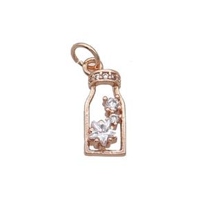 Copper Bottle Pendant Pave Zircon Rose Gold, approx 6-12.5mm [FN32956]