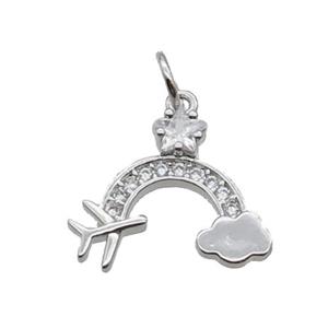 Copper Rainbow Pendant Pave Zircon Airplane Platinum Plated, approx 13-15mm [FN32958]